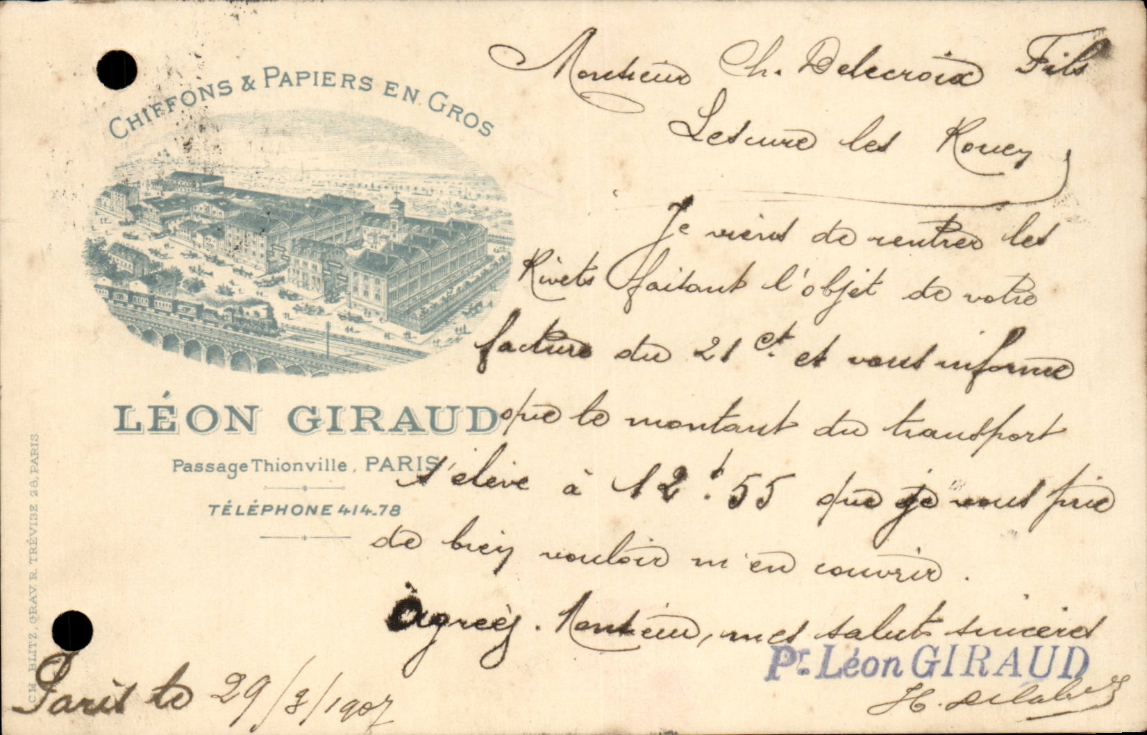 Paris CPA Chiffons et papiers en gros Leon Giraud Passage Thionville ( publicite ) 