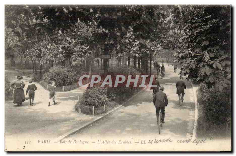Paris CPA Bois de Boulogne L'allee des Erables ( velo cycle cycling )