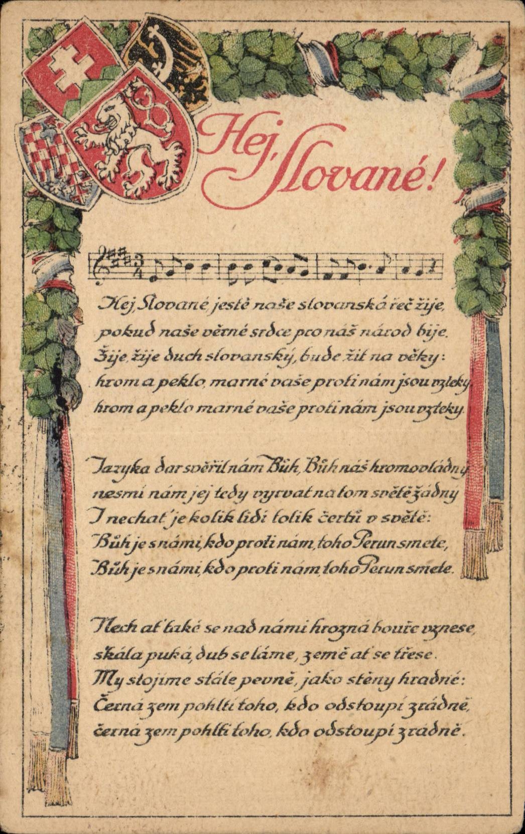 CPA Tchequie Tchequia Hej Slovane ( chanson song lion folklore )