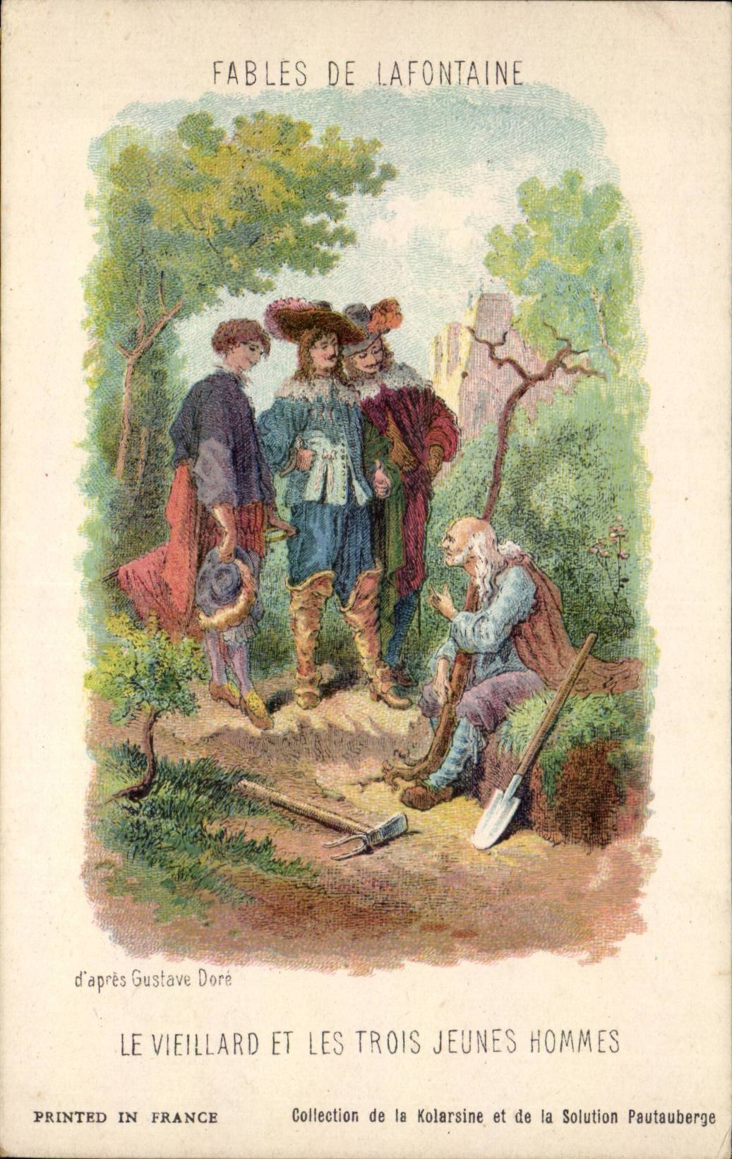 CPA Fantaisie FAbles de la Fontaine Le vieillard et les trois jeunes hommes