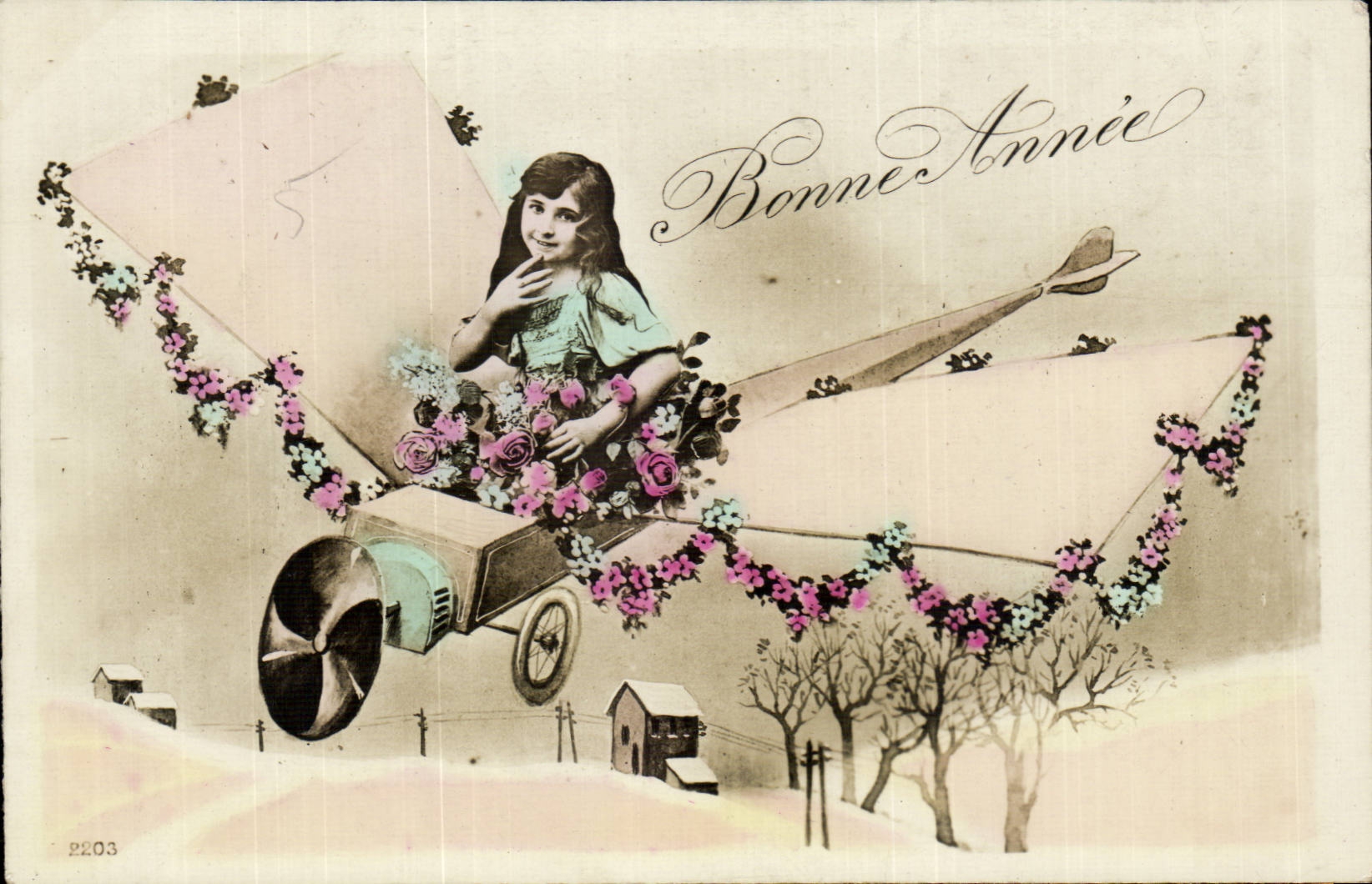 CPA Fantaisie Enfant Bonne annee Avion