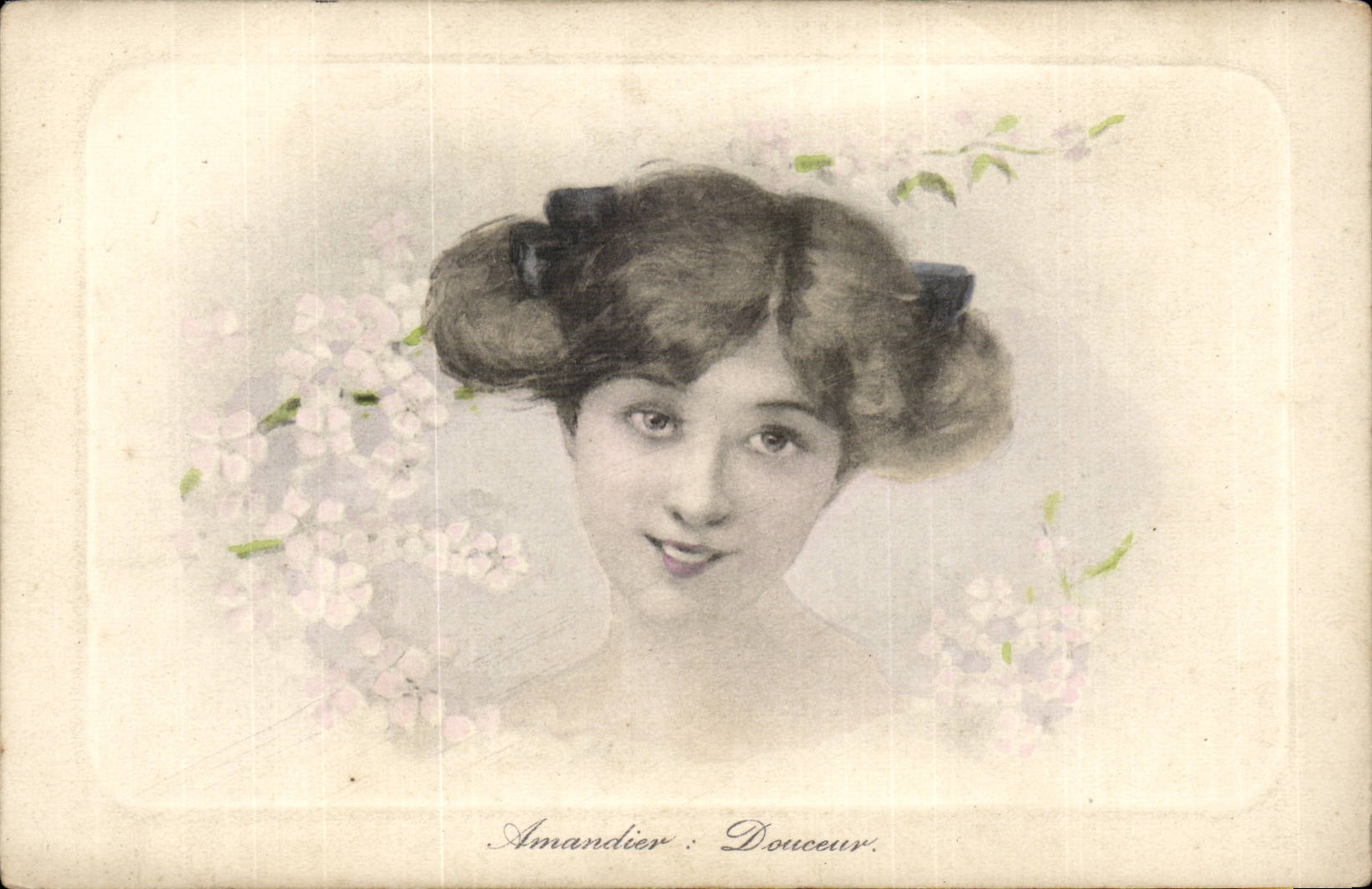 Jeune femme aux cheveux bouclés — Amandier : Douceur — série 7013