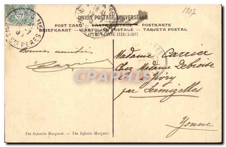CPA Velasquez L'infante Marguerite — Verso