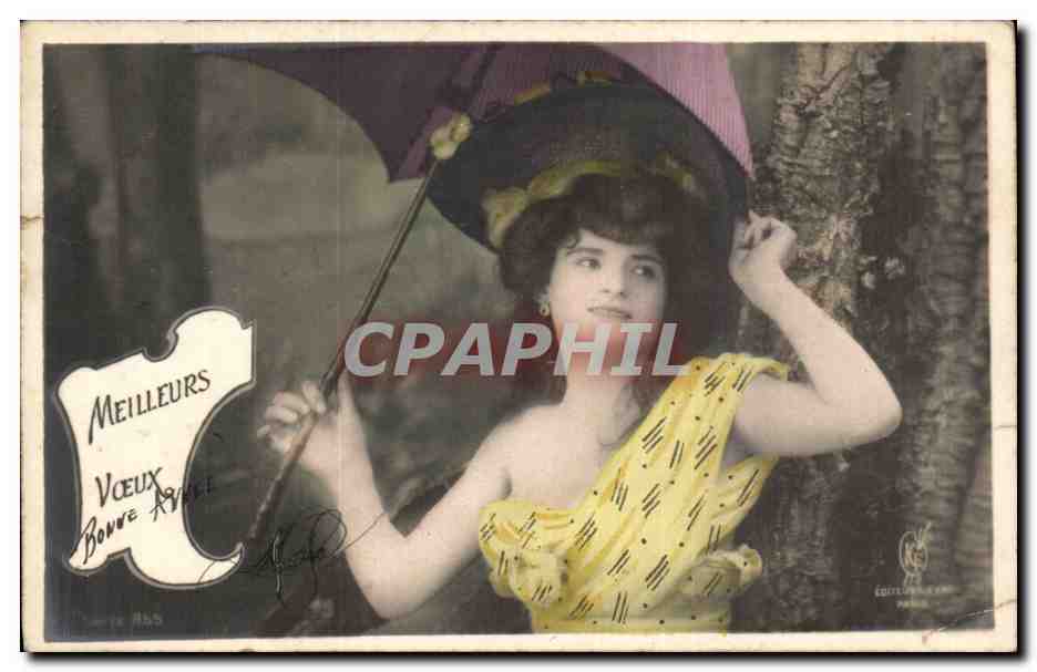 Femme sous parapluie — Éditeur L. B. Paris — n° 185