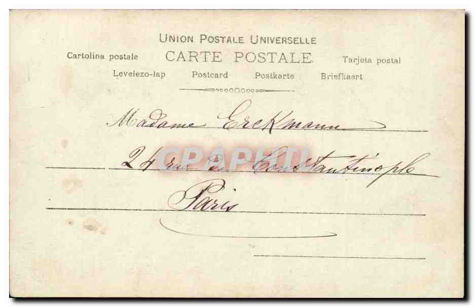 Femme en robe rose et blanc — Vaudeville — Rewlanger, Paris, n° 1067 — Verso