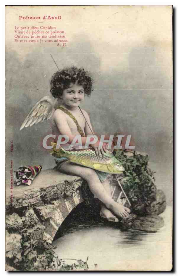 CPA Fantaisie Enfant Poisson d'Avril Paques Ange Angel