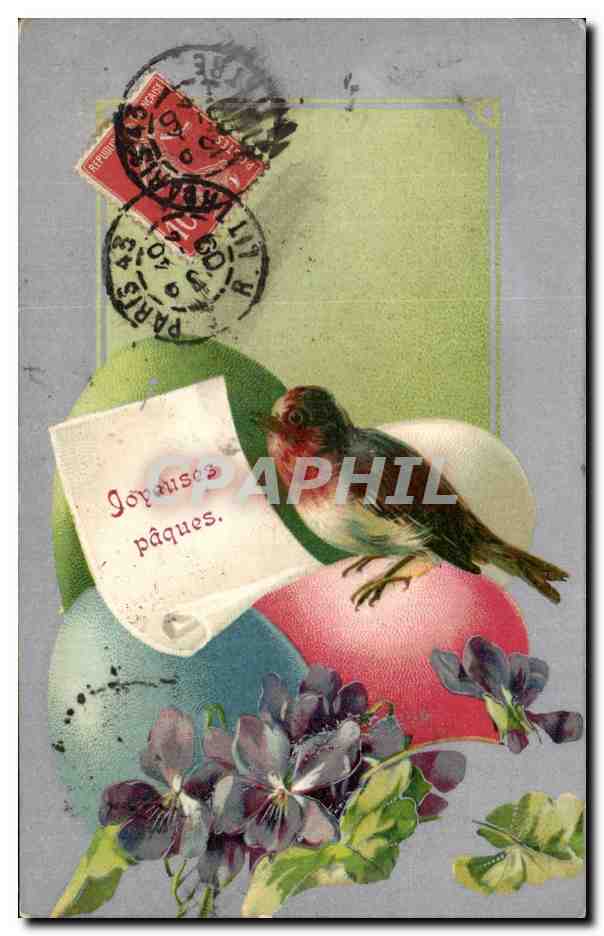 CPA Fantaisie Hirondelle Joyeuses Paques Easter