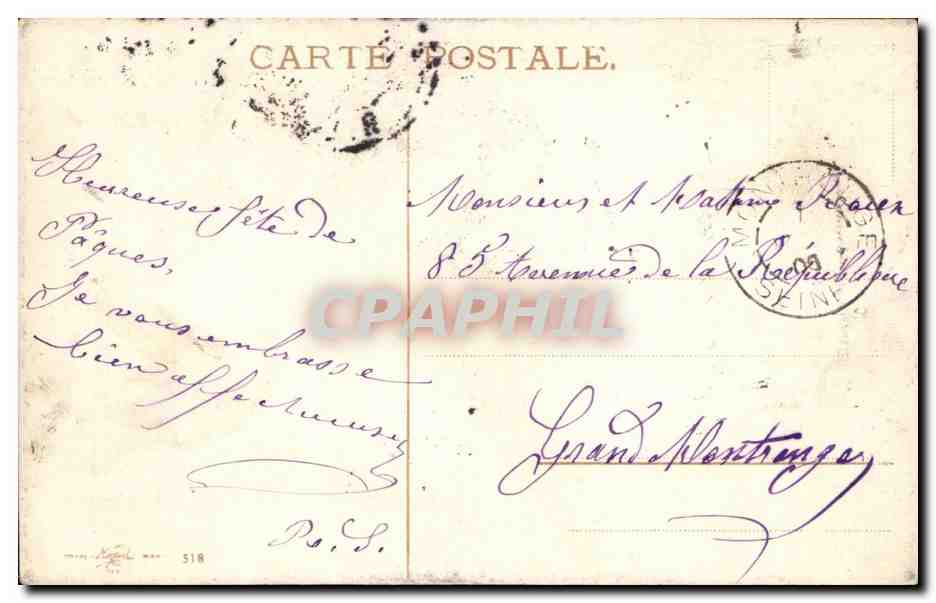 CPA Fantaisie Hirondelle Joyeuses Paques Easter — Rückseite
