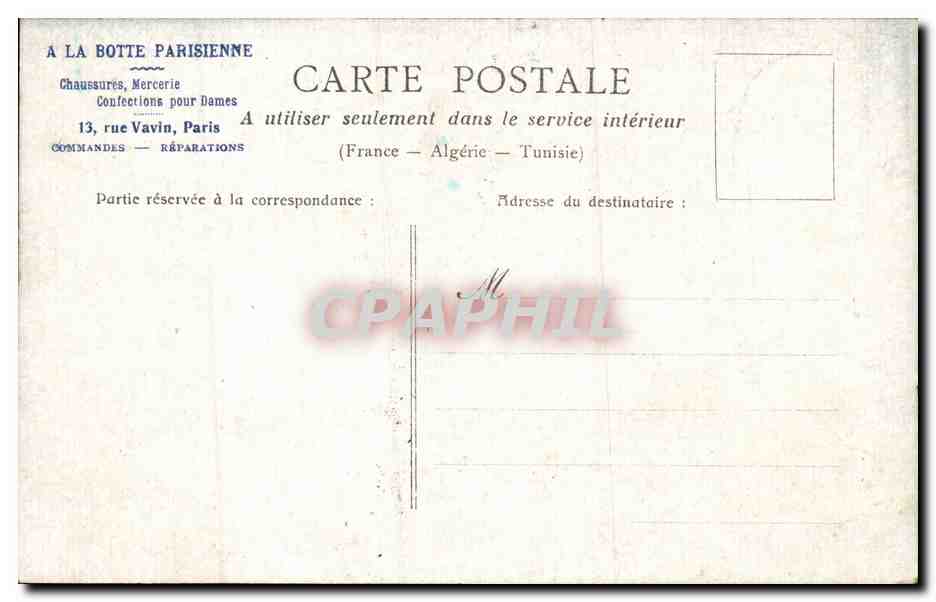 Paris -16 - Bois de Boulogne - Chalet du Cycle Publicite A la botte parisienne Chaussures Mercerie Rue Vavin CPA  — Rückseite