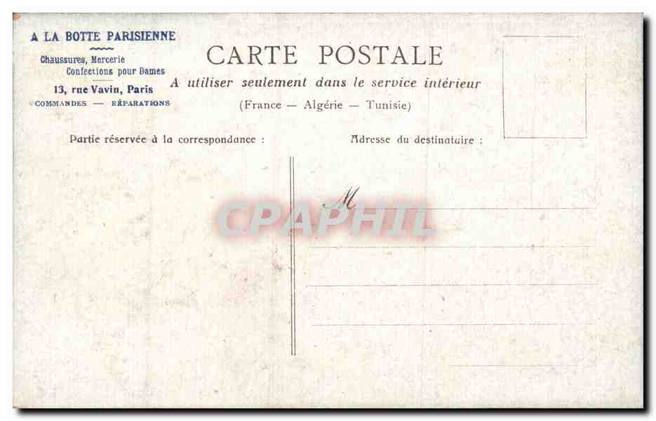 Paris -16 - Bois de Boulogne - Chalet du Cycle A la botte parisienne Chaussures Mercerie Rue Vavin - CPA  — Rückseite