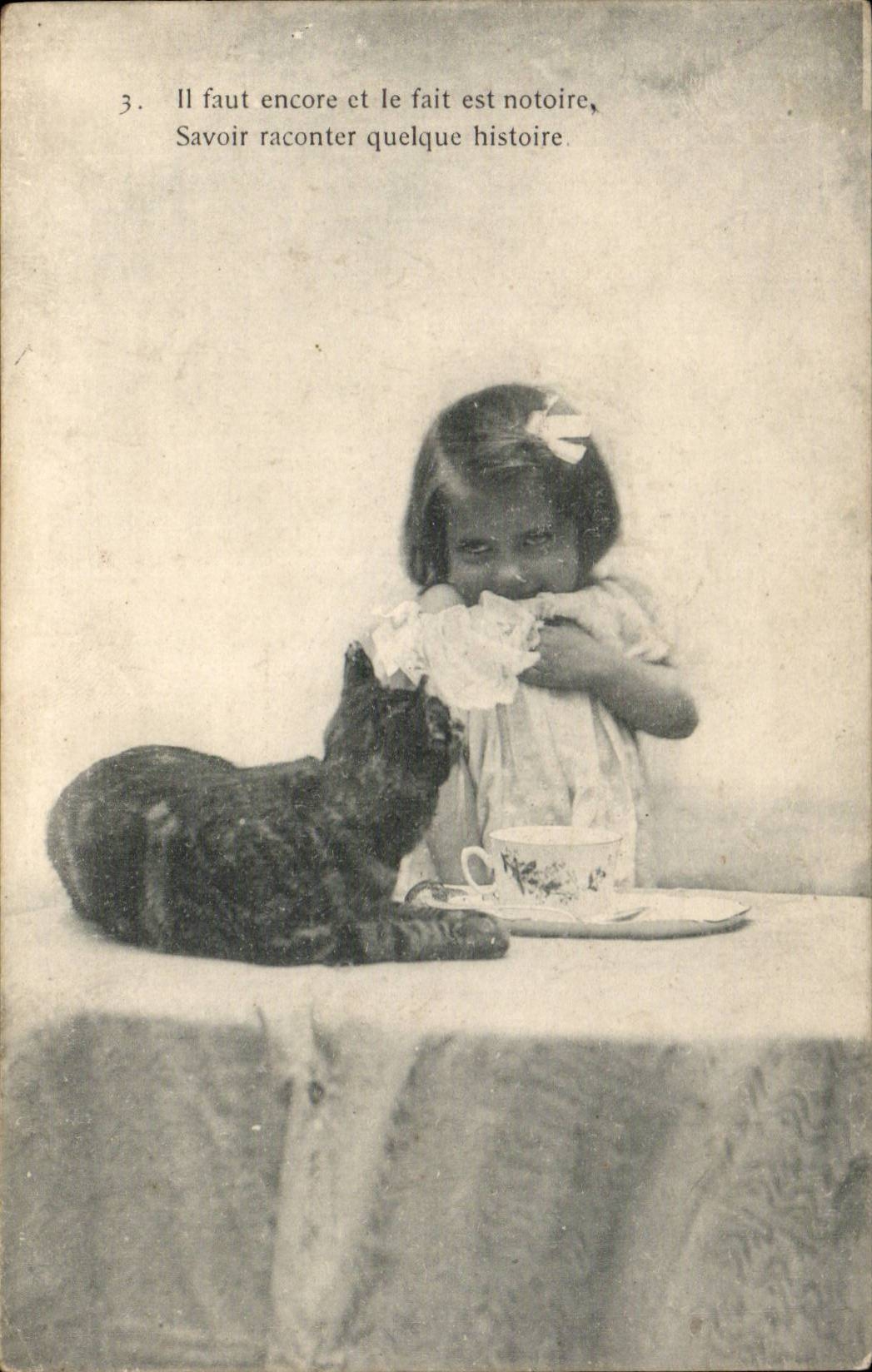 Fantaisie - Enfant et Chat - Child and cat CPA 
