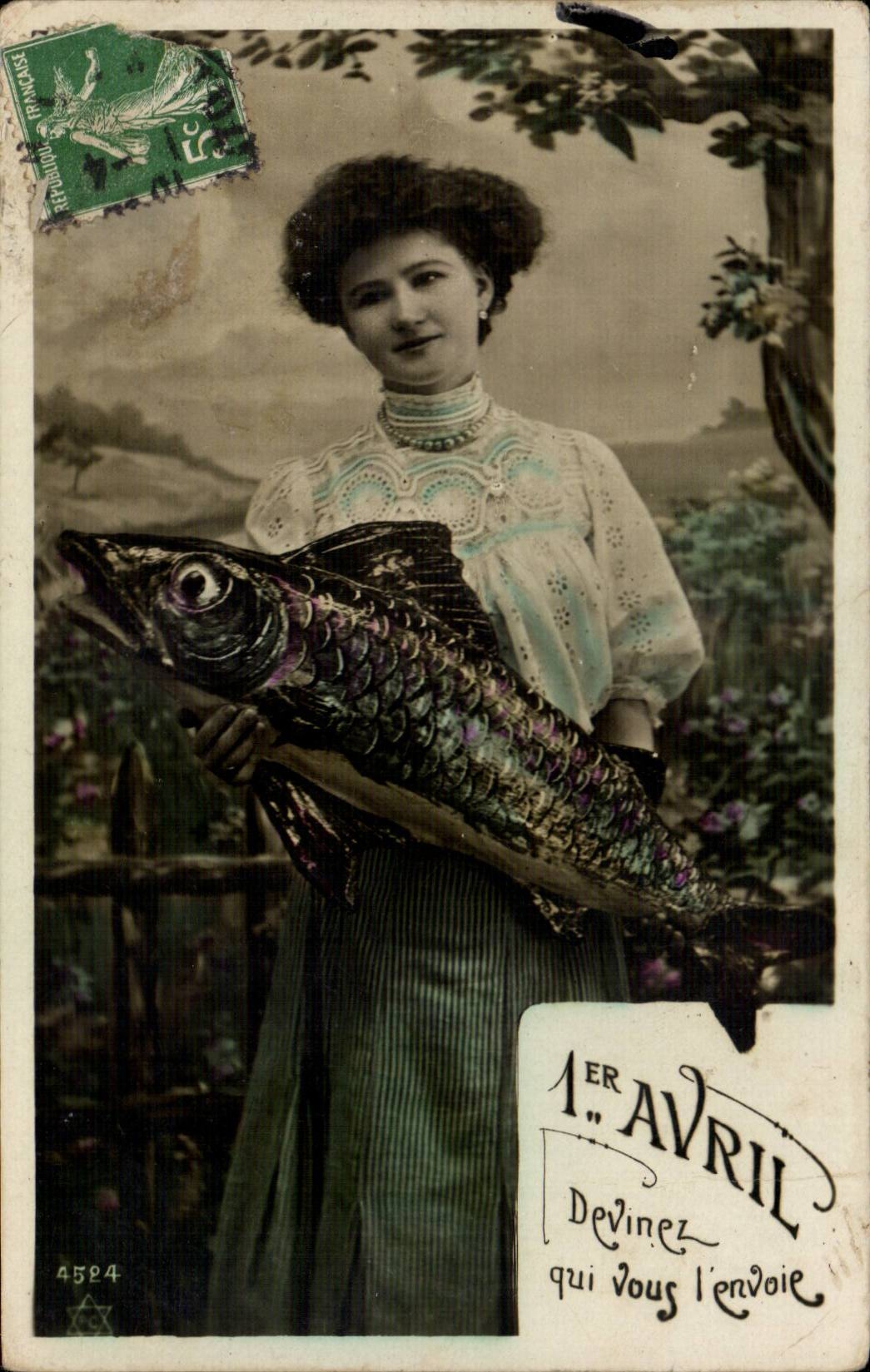 fantaisie - Femme - Poisson d'Avril - Fish - April CPA 