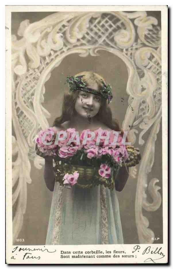 Fantaisie - Enfant - Sweet little girl in lace frame - CPA 