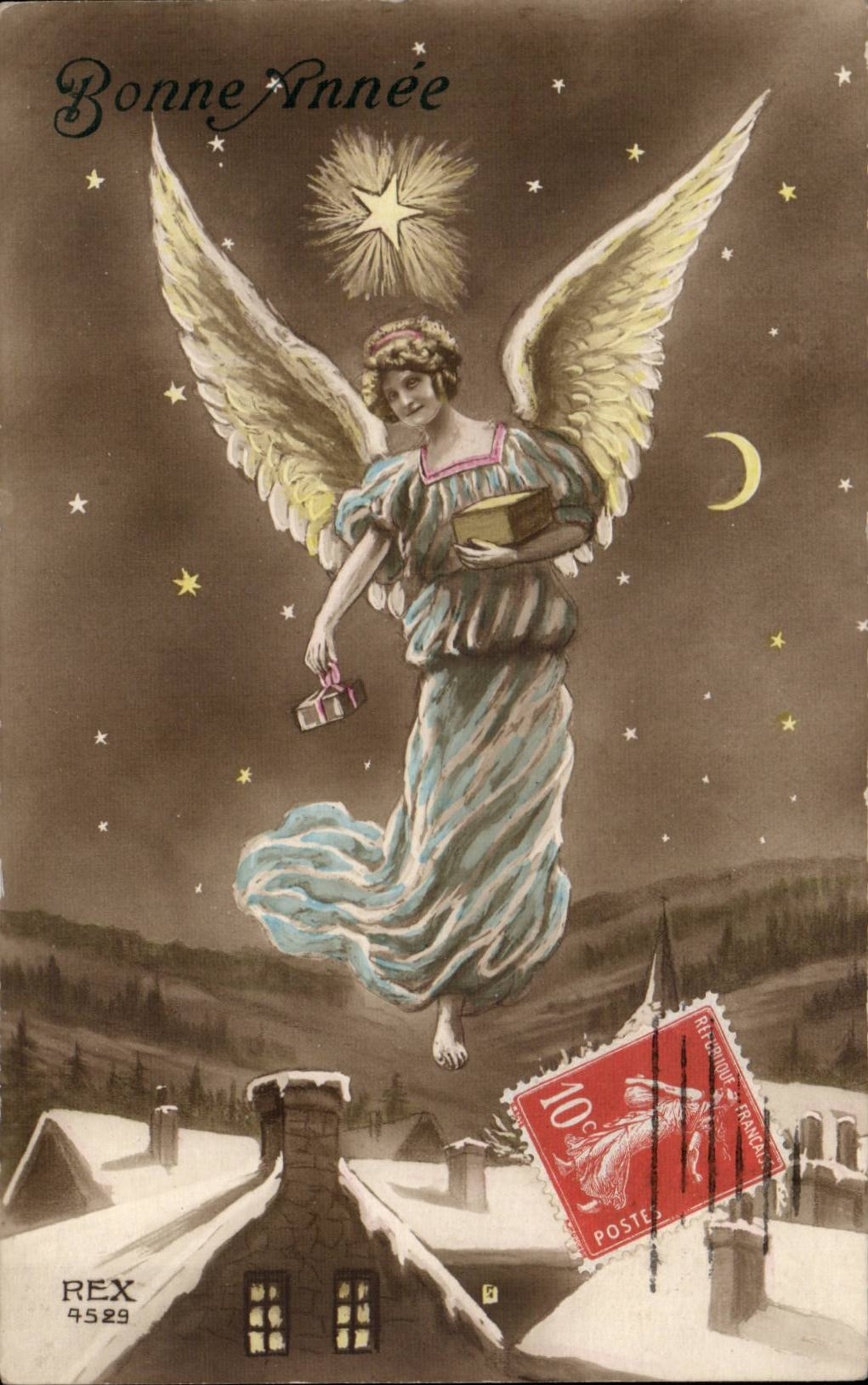 Fetes - Bonne Annee - Christmas angel ditributing gifts - ange - engel CPA 