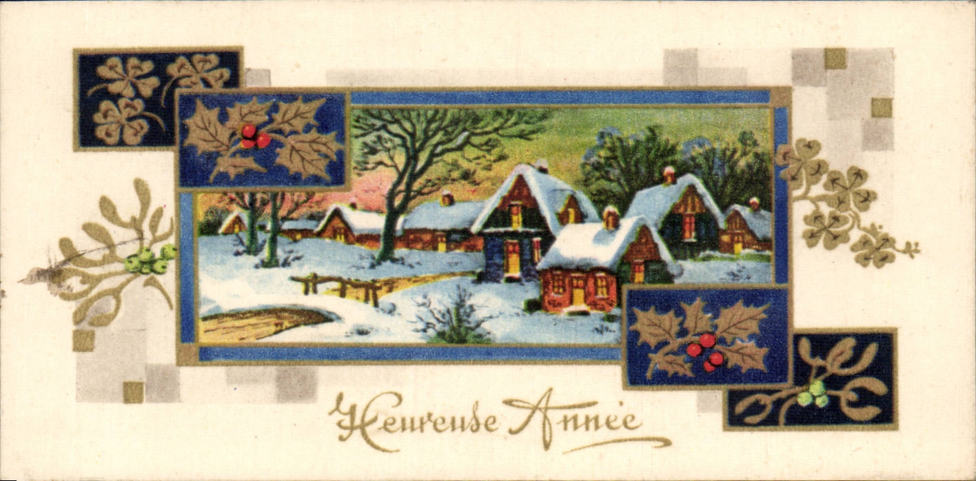 Fetes - Heureuse Annee - Winter Scene - houx - holy CPA 