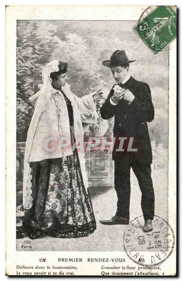 Fantaisie - Couple - Woman with long beautiful veil - wedding - mariage - CPA 