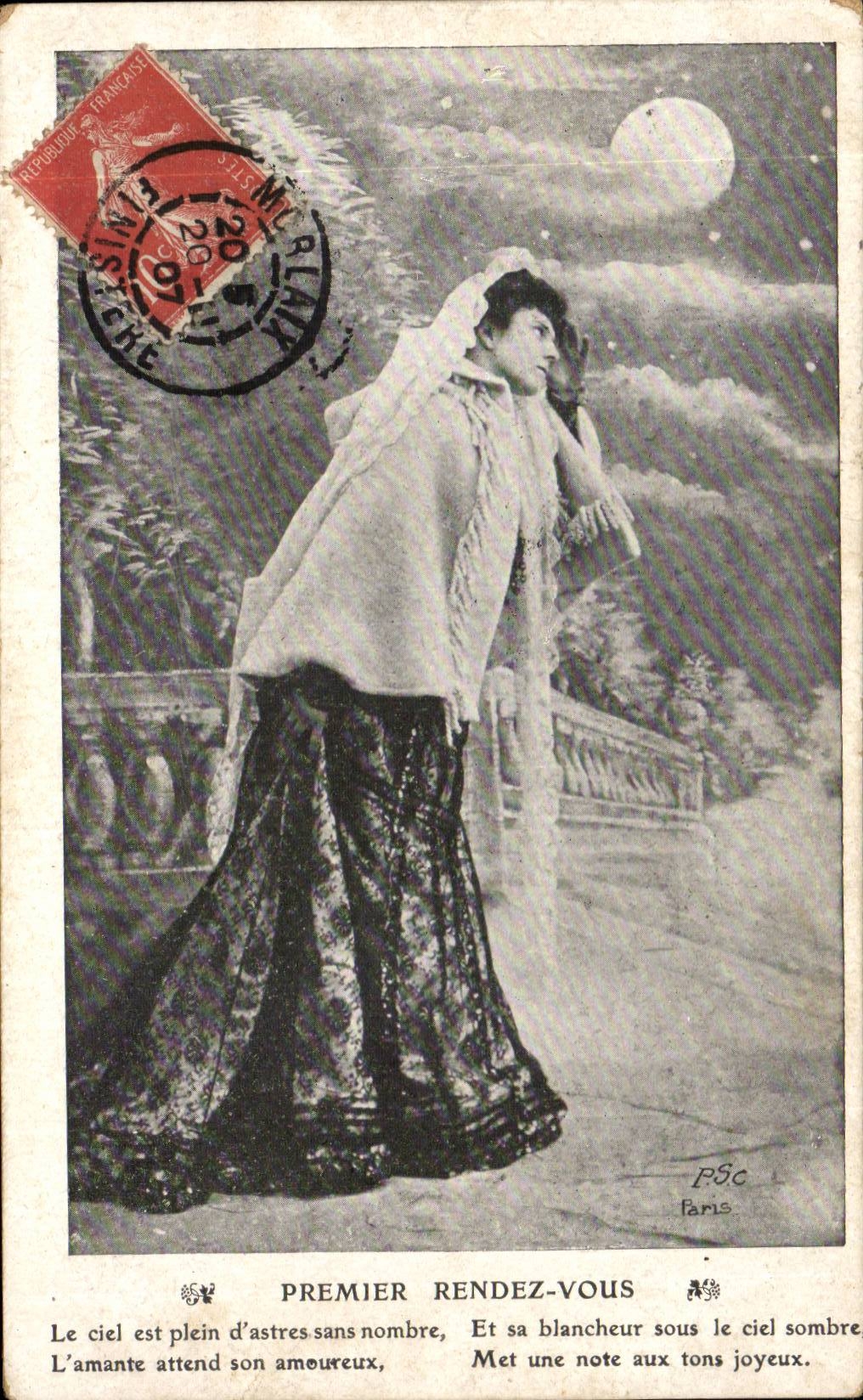 Fantaisie - Woman with long beautiful veil - wedding - mariage - CPA 