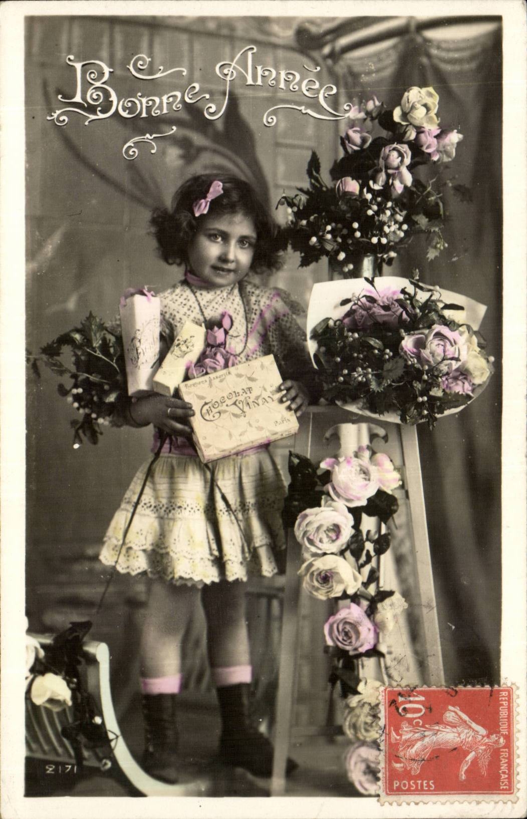 Fantaisie - Enfants - Bonne Annee - Darling little girl Publicite Chocolat Vinay CPA 