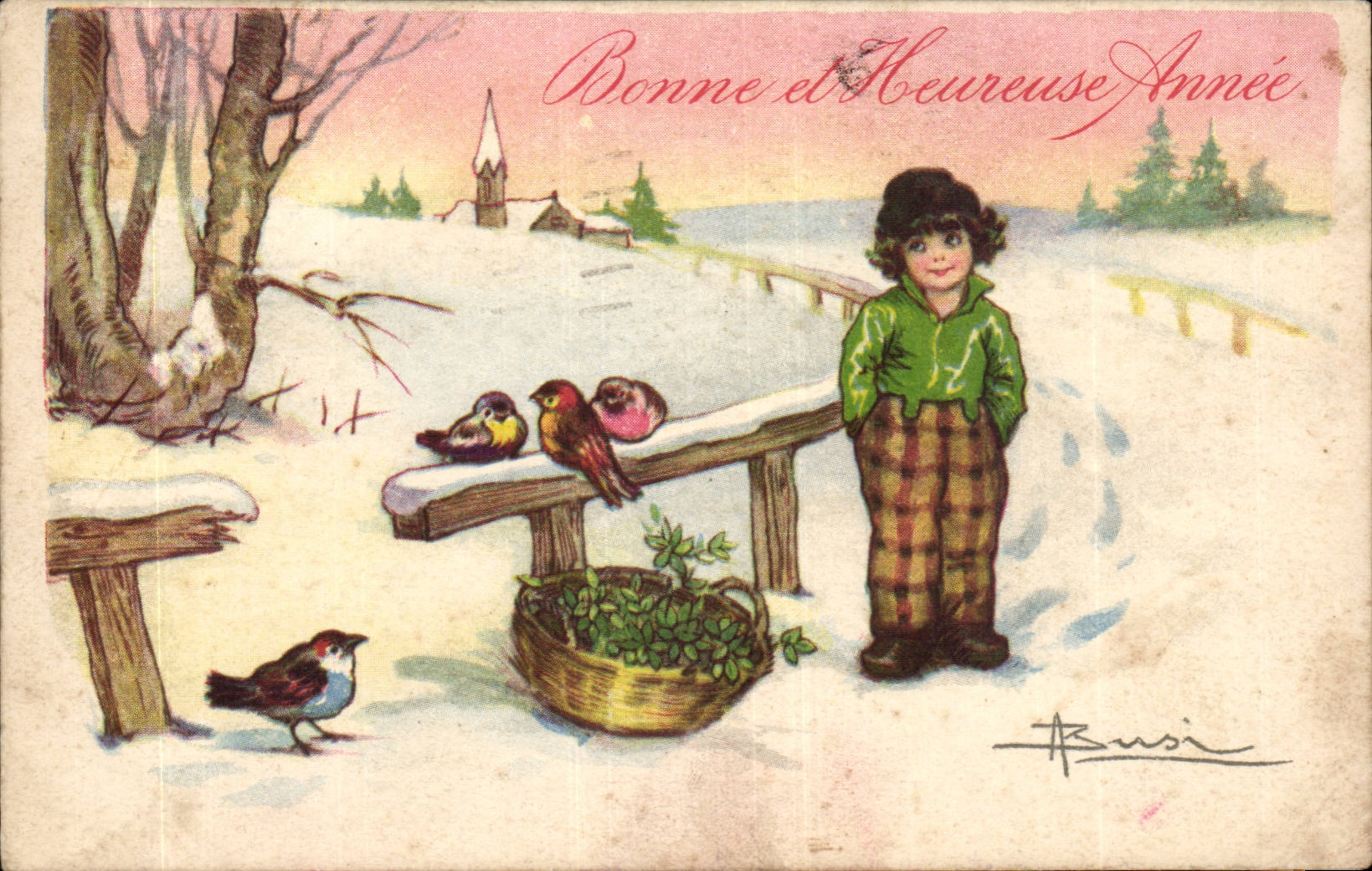 Fantaisie - Enfant - Bonne Heureuse Annee - oiseau - CPA 