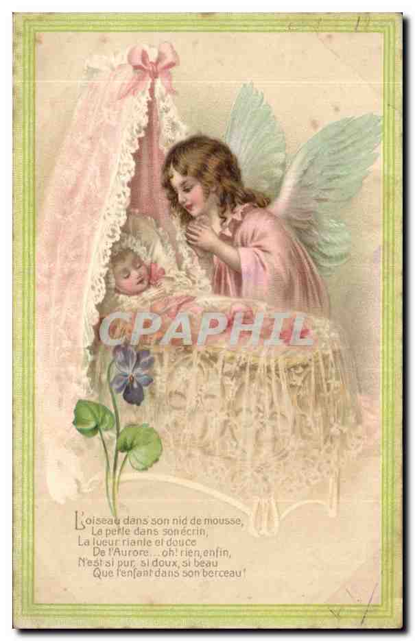 Fantaisie - Bebe - Ange - Angel visiting Baby - Engel - CPA 
