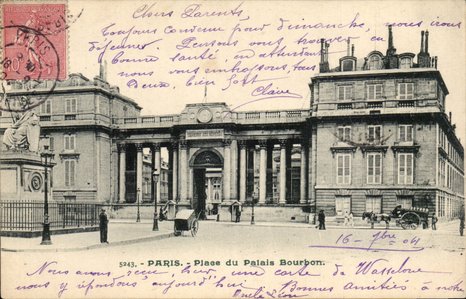 Paris - 1 - Place du Palais Bourbon - CPA 