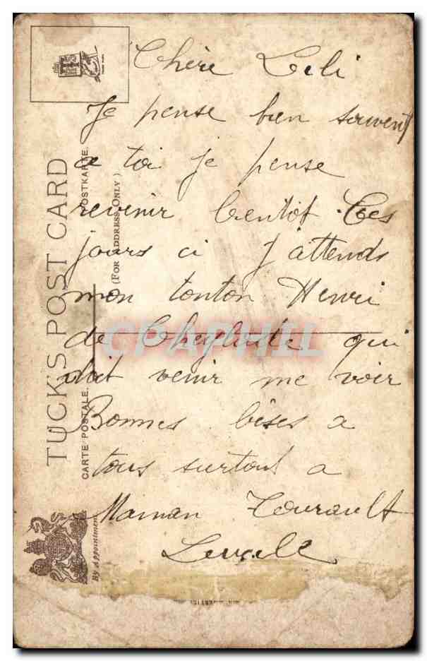 Fille jouant avec son poupée au bord de la mer — Tuck's Post Card n° 103 — Verso