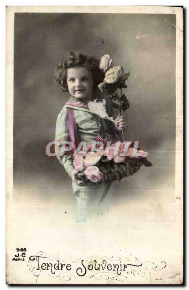 Fantaisie - Enfant - Sweet girl with flowers - CPA 