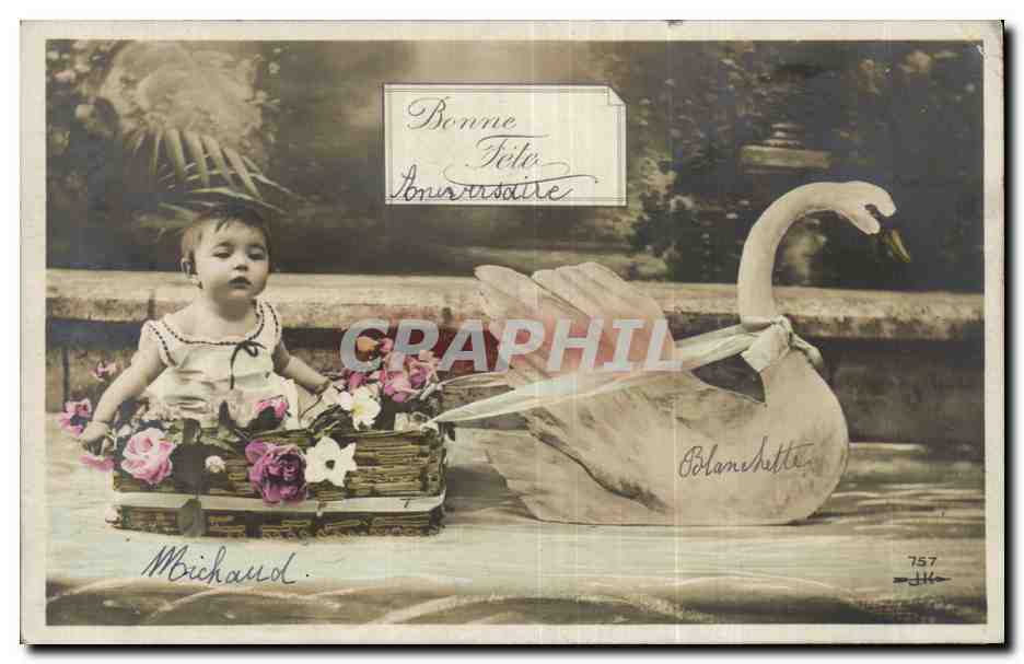 Fantaisie - Bebe - Baby - Bonne Fete - Cygne - Swan - CPA 