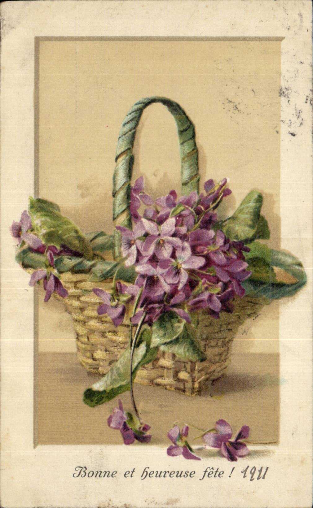 Fleurs - Flowers - Basket Bouquet - CPA 