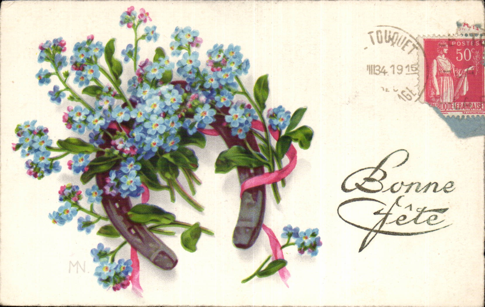 Fetes - Bonne Fete - Fleurs - Porte Bonheur - Cheval a Fer - CPA 