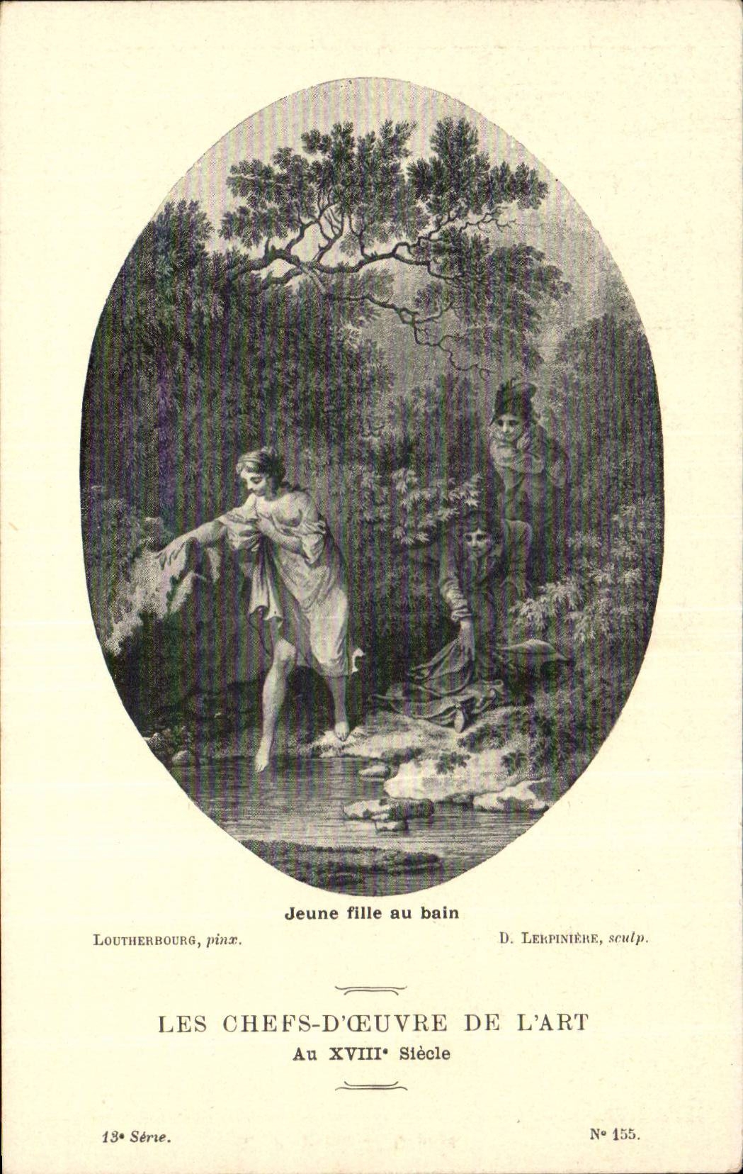 Fantaisie - Femme - Jeune Fille au Bain - Les chefs d'oeuvre de l'art au 18eme Peek a boo - CPA 