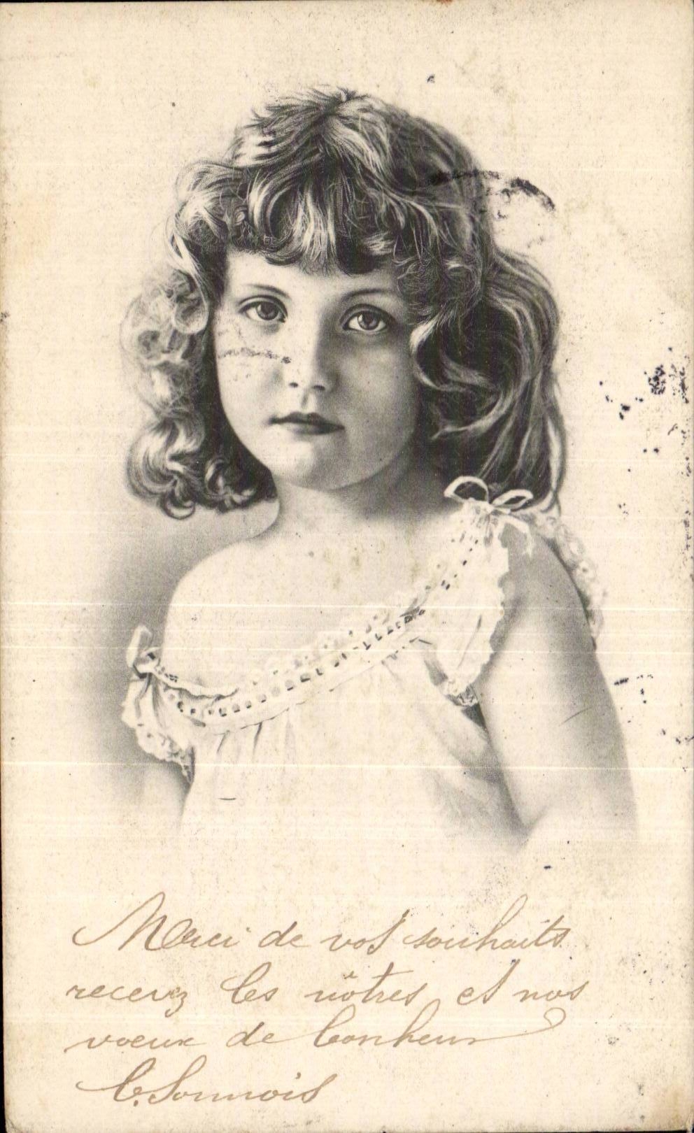 Fantaisie - Enfant - sweet girl with curly hair - CPA 