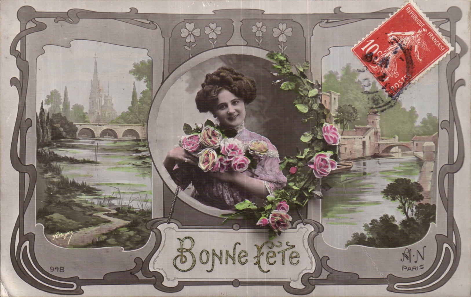 Femme avec roses — Bonne Fête — A.N. Paris, n°948