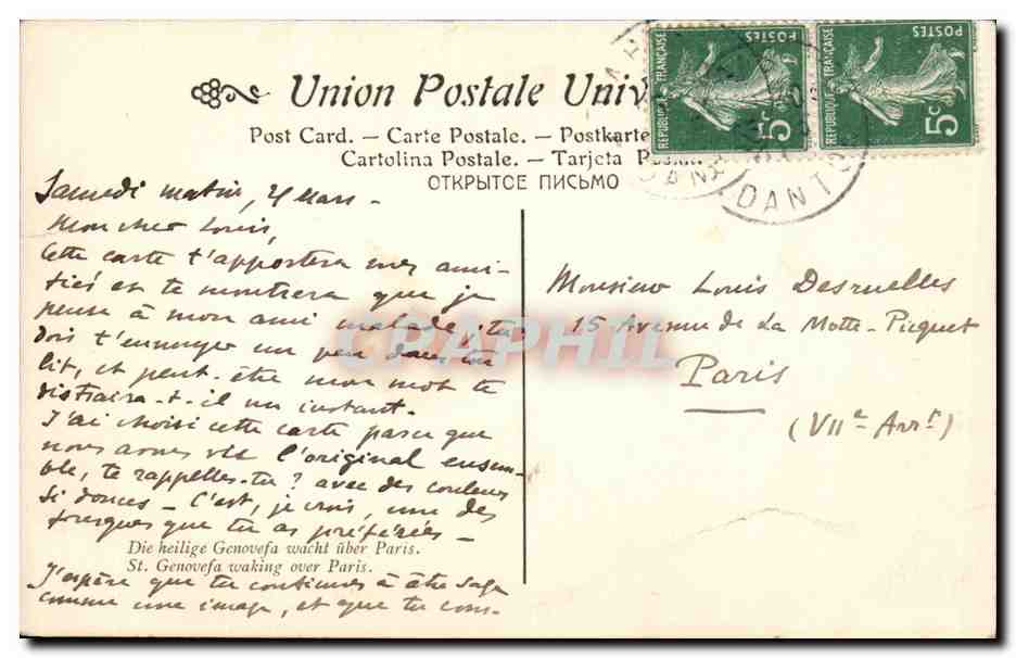 Arts - Tableau - Puvis de Chavennes - Sainte Genevieve - CPA  — Verso