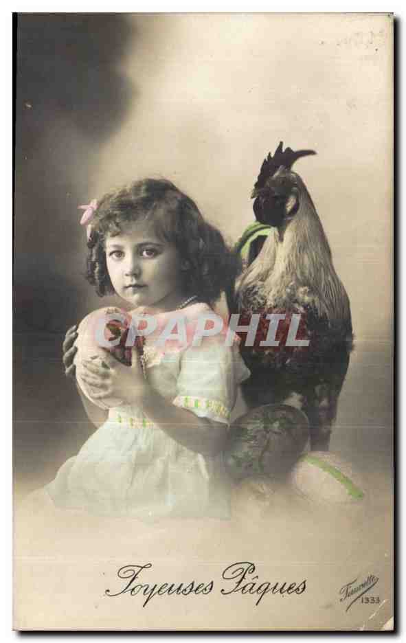 Fetes - Joyeux Paques - Petite Fille et Coq - Rooster - CPA 