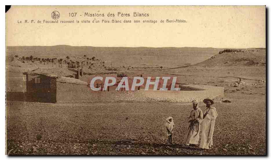 Algerie CPA Missions des Peres Blancs Le RP de Foucald recevant la visite d'un pere Blanc dans son ermitage Beni Abbes