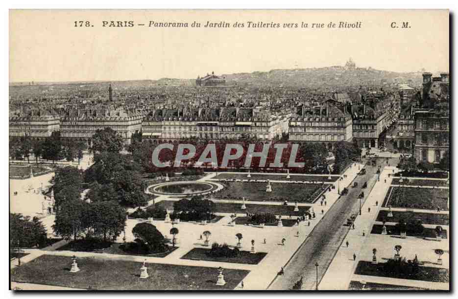 Paris - 1 - Panorama du Jardin des Tuileries vers la rue de Rivoli - CPA 