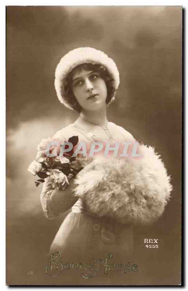 Jeune femme en chapeau de fourrure — Bonne Année — REX 4555