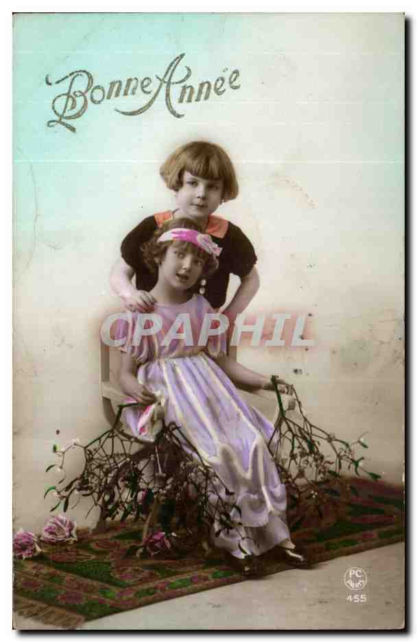 Fantaisie - Enfants - Bonne Annee - Two sweet little girls - CPA 