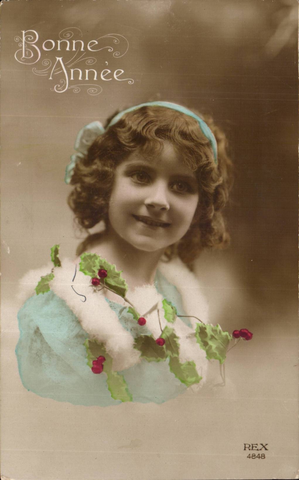 Fantaisie - Enfants - Bonne Annee - Sweet little girl with curly hair - CPA 