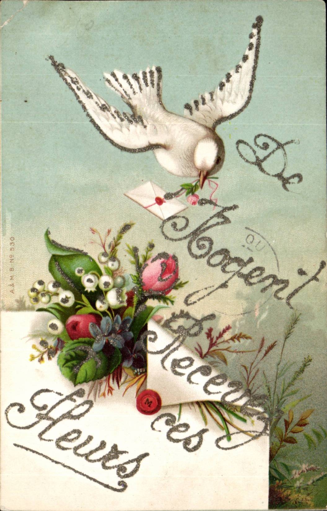 Colombe portant une lettre — Fleurs — A.&M.B. N° 530