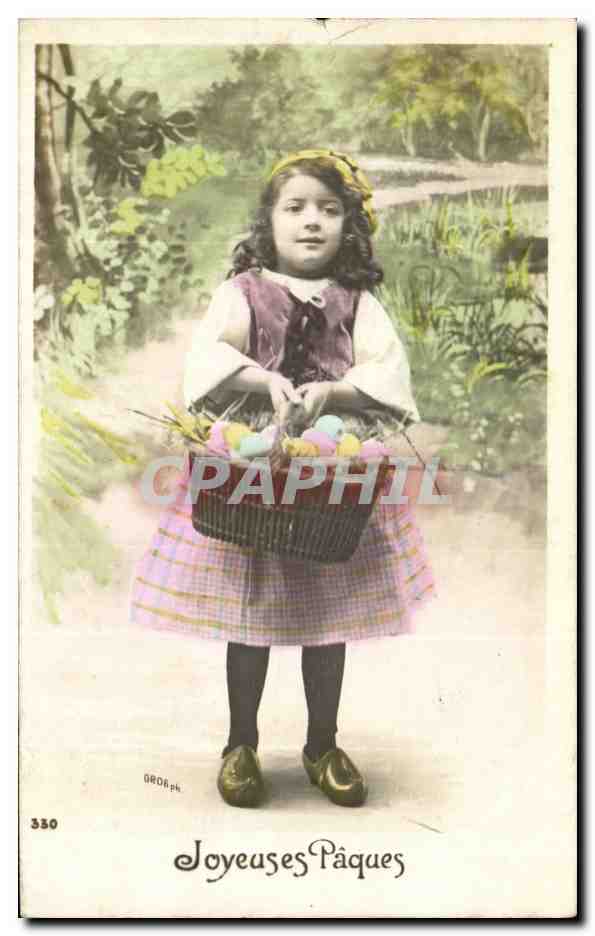 Fantaisie - Enfant - Darling little girl with basket of eggs - Easter - Paques - Ostern - CPA 