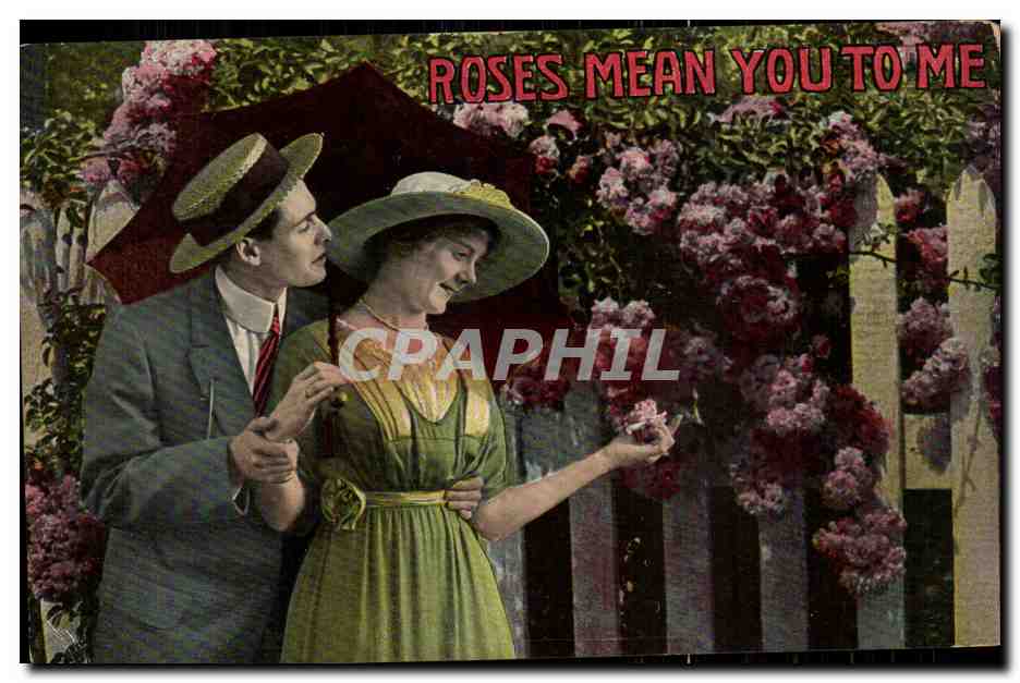 Fantaisie - Couple - Couple picking fowers - CPA 