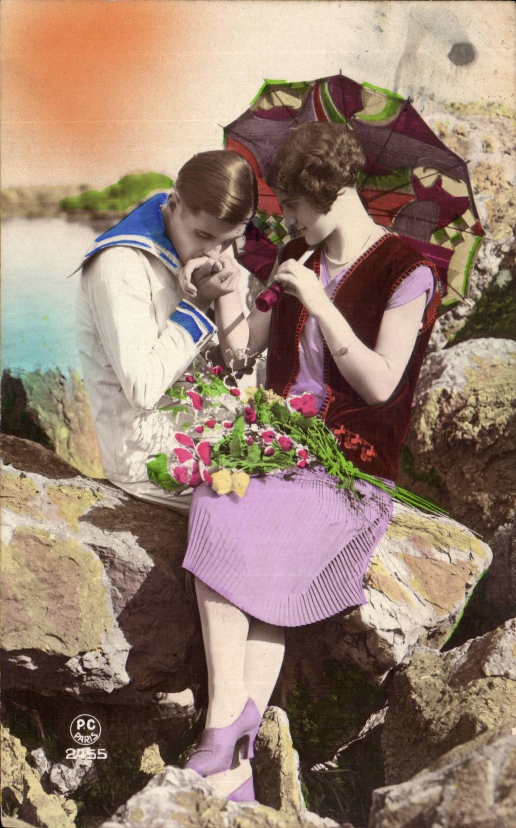 Fantaisie - Couple - Romantic Hand Kiss - CPA 