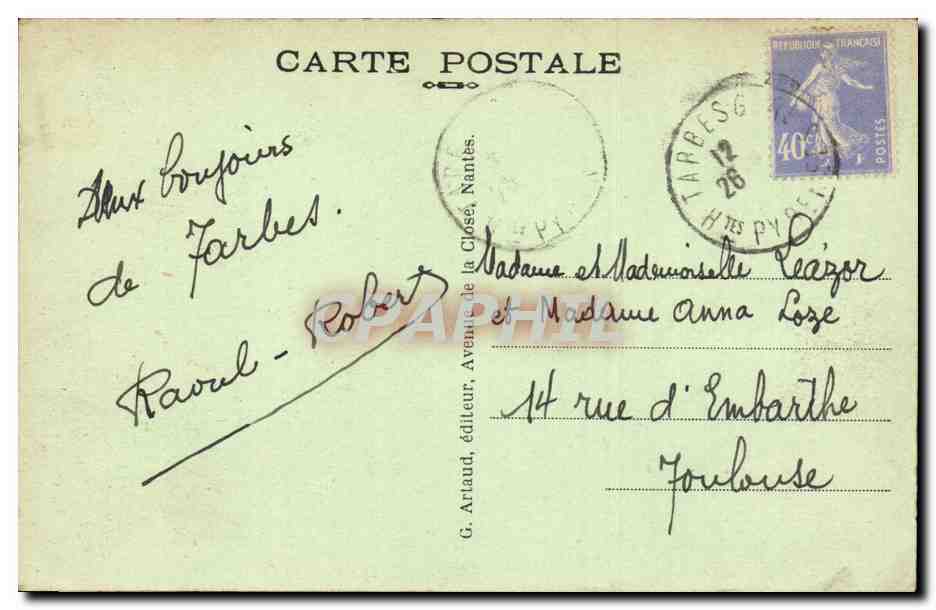 Tarbes - La Rue du Maréchal-Foch - Le Palais de Justice — G. Arlaud, éditeur, n°31 — Rückseite