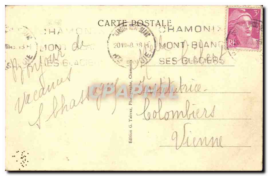 Chamonix - Argentiere et le Mont Blanc - CPA  — Verso