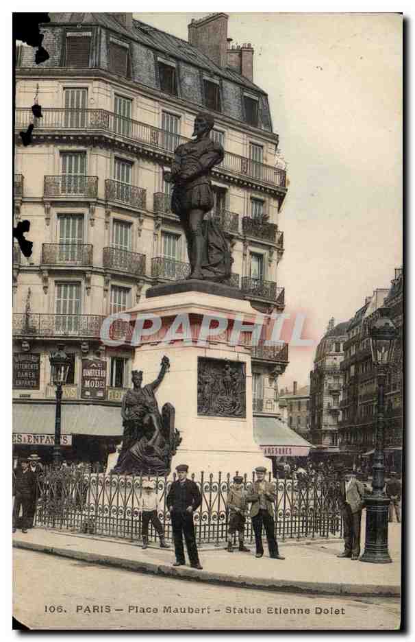 Paris - 5 - Place Maubert - Statue Etinne Dolet CPA 