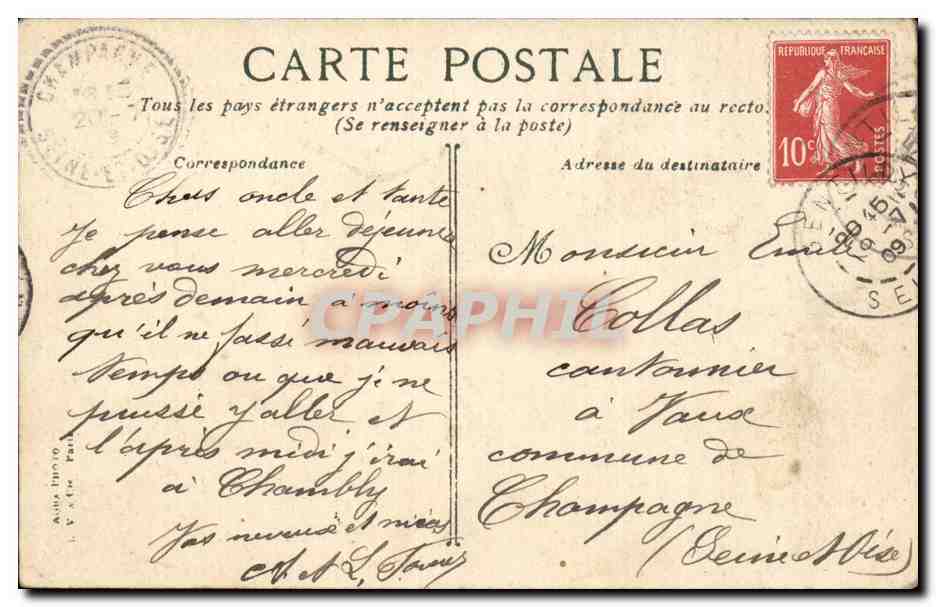 Paris - 1 - Chambre des Deputes CPA  — Verso