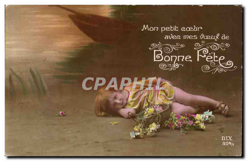 Fantaisie - Enfant - Little Girl lying on Beach - Bonne Fete - CPA 