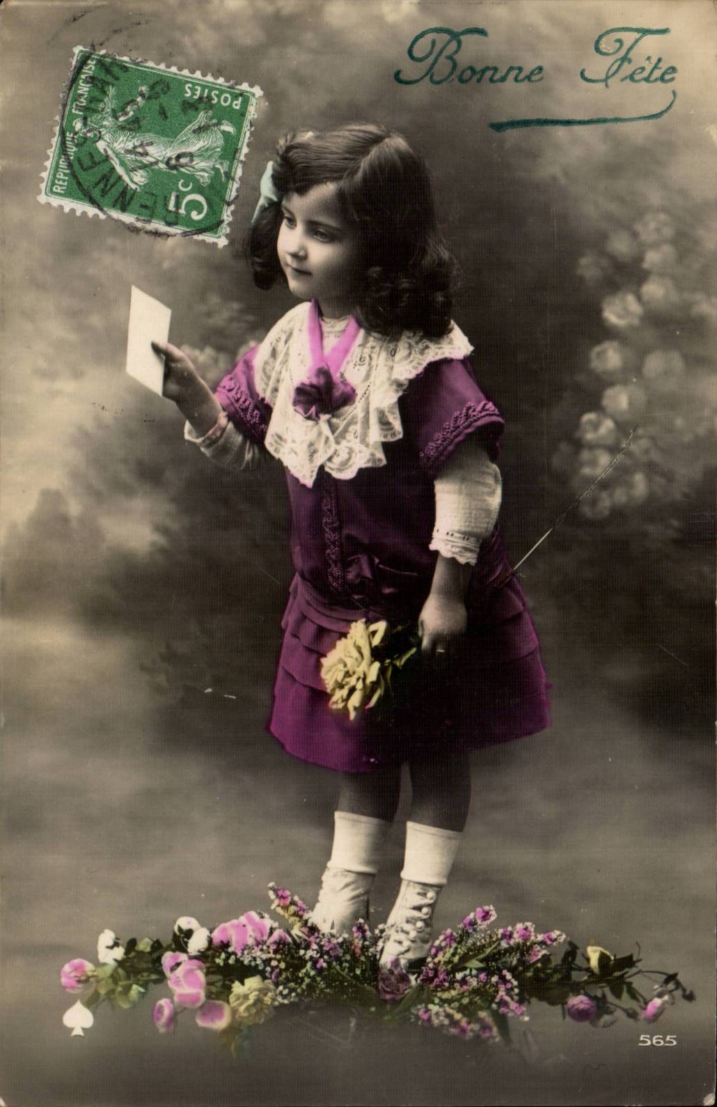 Fantaisie - Enfant - Little girl with letter - Bonne Fete - CPA 